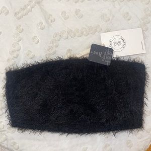 UO Black Furry Bandeau Top